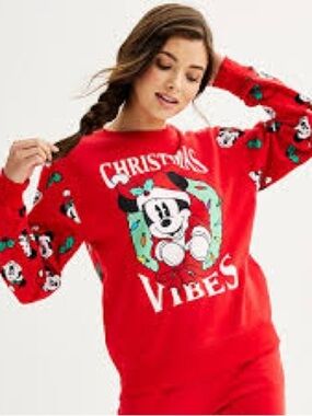 Disney Mickey Mouse Christmas Vibes Red Sweatshirt Juniors XXL